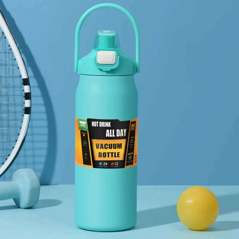 KIMLUD, Portable Thermos with Straw Outdoor Sport 304 Stainless Steel Thermal Mug Tumbler Travel Outdoor Vacuum Flasks Hot Water Bottle, Green / 1500ml, KIMLUD APPAREL - Womens Clothes