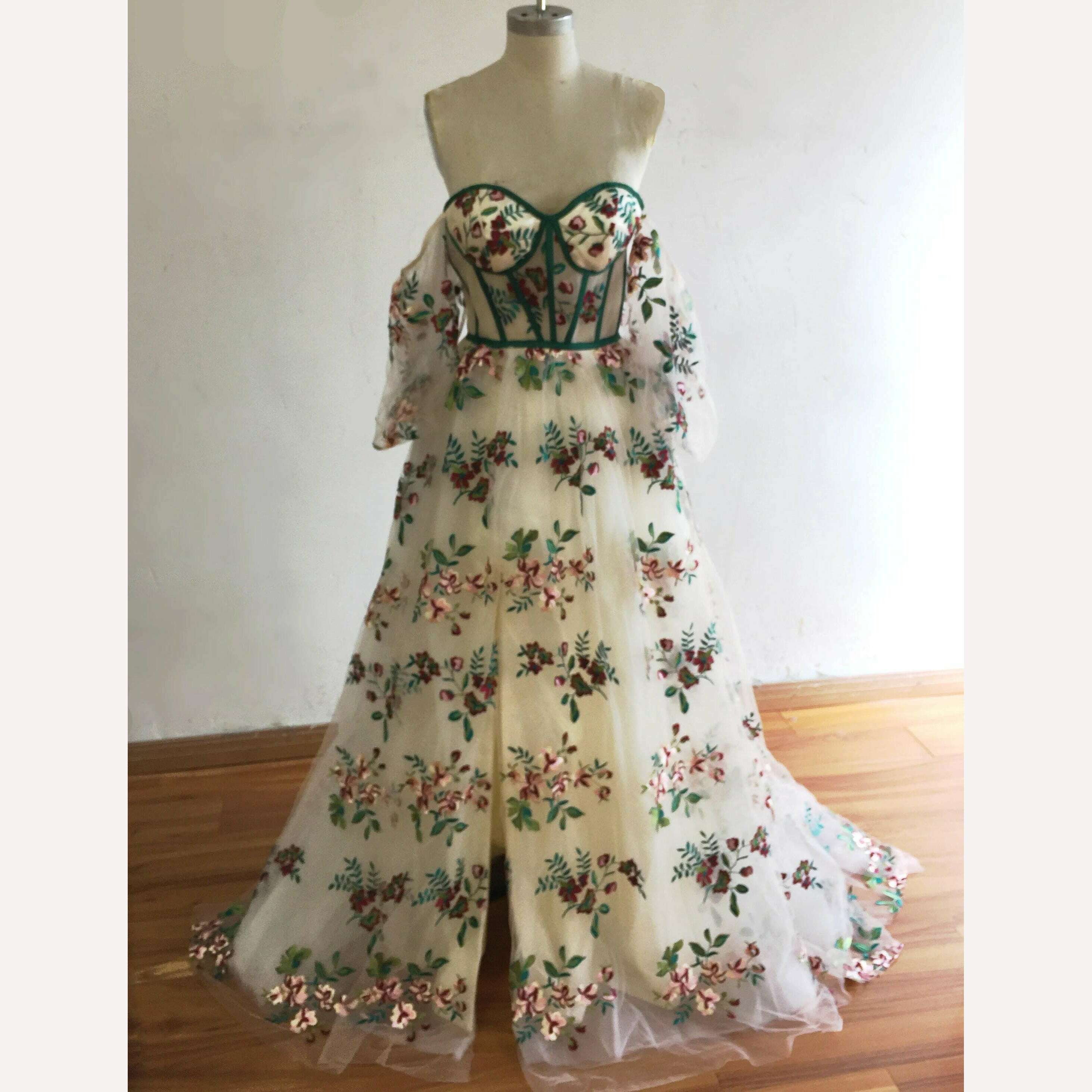 Princess Flower Prom Dress Fluffy Tulle Floral Dress With Train High Slit Elegant Women Evening Dresses Long Dress Ever Pretty - KIMLUD