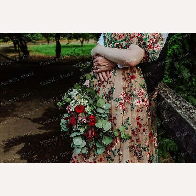 Princess Flower Prom Dress Fluffy Tulle Floral Dress With Train High Slit Elegant Women Evening Dresses Long Dress Ever Pretty - KIMLUD