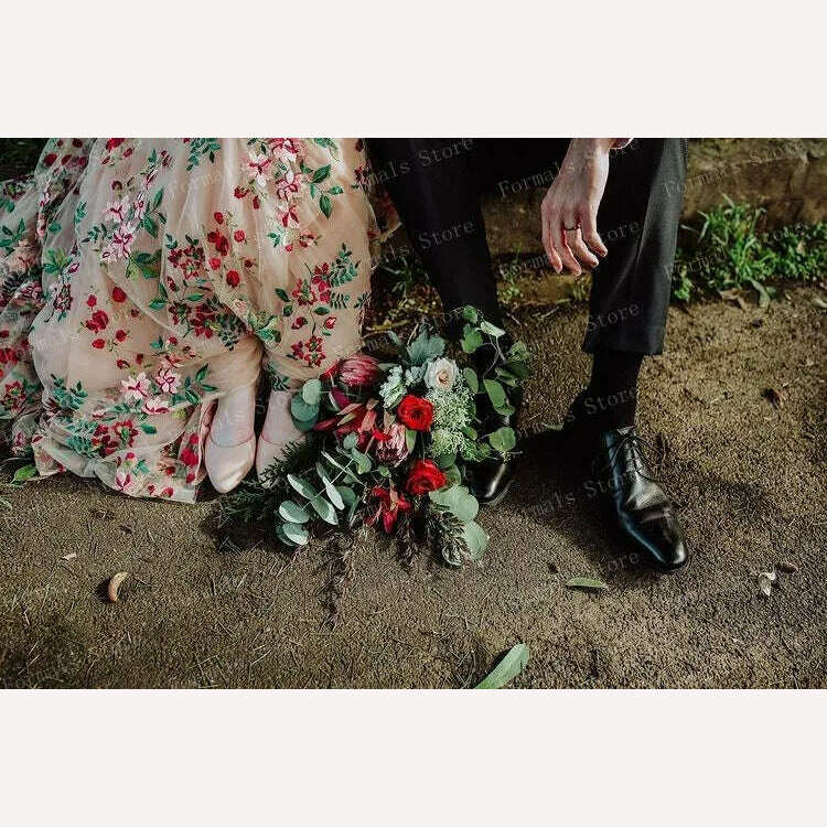 Princess Flower Prom Dress Fluffy Tulle Floral Dress With Train High Slit Elegant Women Evening Dresses Long Dress Ever Pretty - KIMLUD