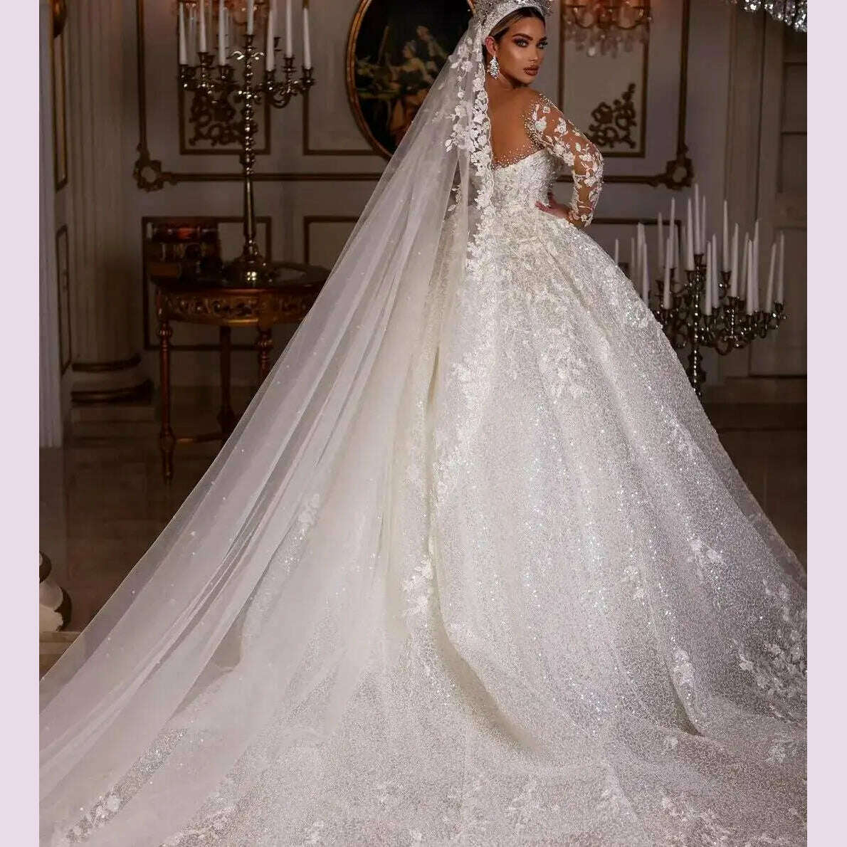 strapless open back dress Princess Sparkle Fairytale Wedding Dress - Off Shoulder Wedding Dress with Sleeves main image 0