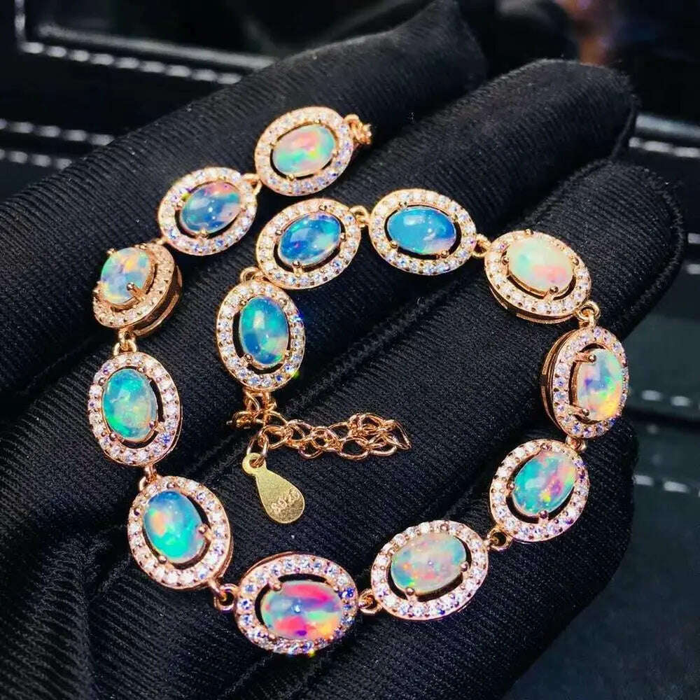 KIMLUD, 100% Natural And Real Opal bracelet Solid S925 Sterling Silver For Women Colour Gem Stone Rings Fine Jewelry, 18k yellwo gold, KIMLUD APPAREL - Womens Clothes