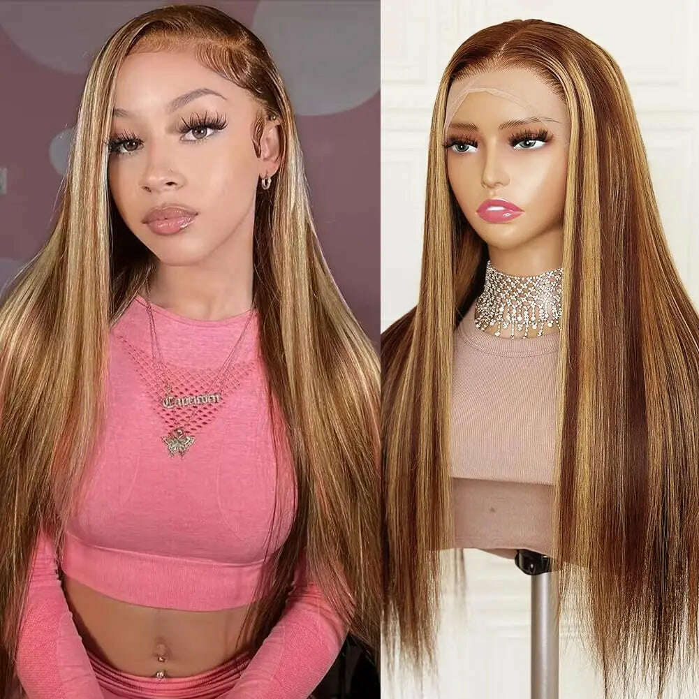 KIMLUD, 180 Density 30 Inch Highlight Honey Brown Lace Front Wig Human Hair 13x4 Ombre Colored Straight Lace Frontal Wig For Woman, 427 straight wig / 20inches / 180%, KIMLUD APPAREL - Womens Clothes