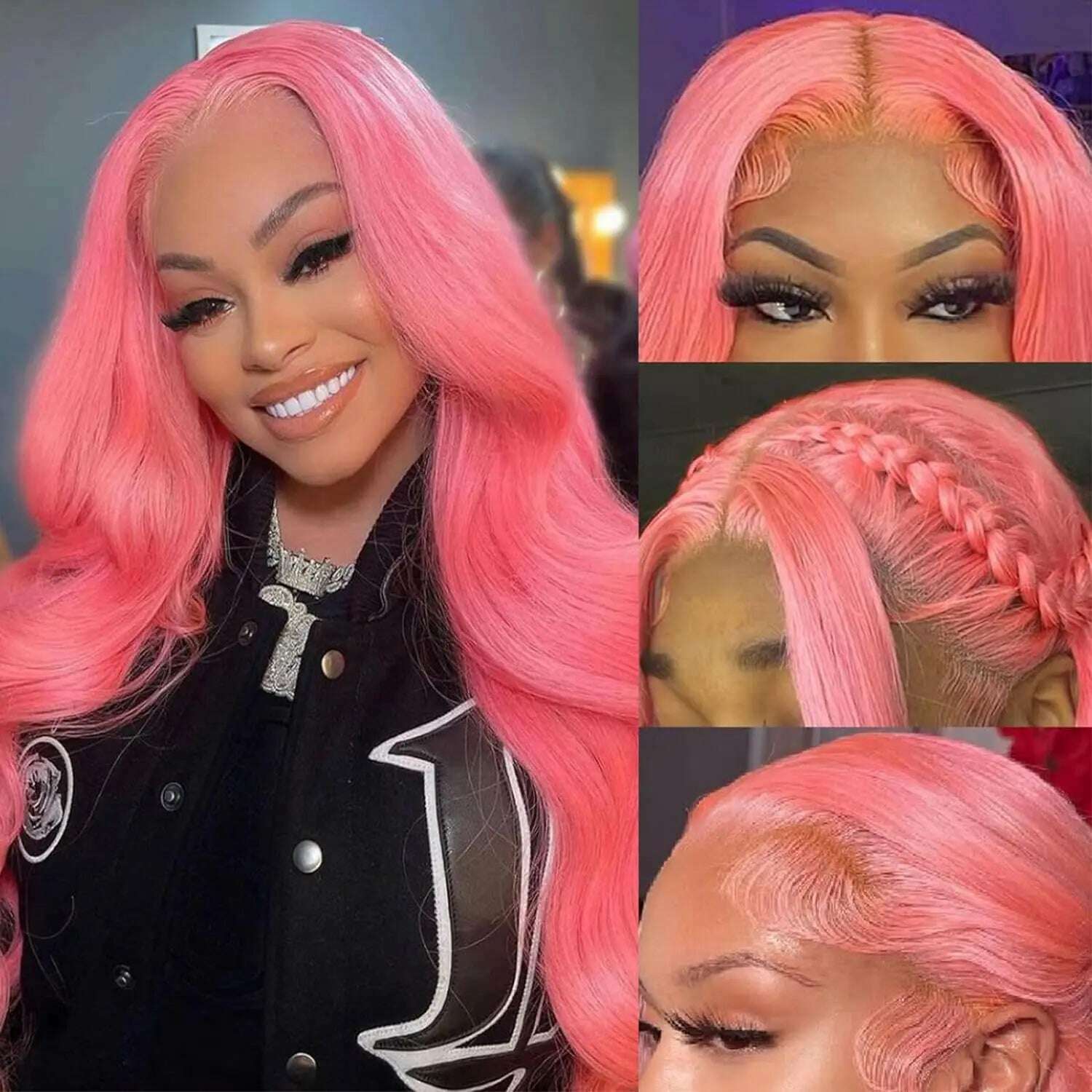 KIMLUD, 180 Density Pink Body Wave Lace Front Wig Human Hair 13x4 HD Transparent Lace Frontal Human Hair Wigs Brazilian Hair Colored Wig, KIMLUD Women's Clothes