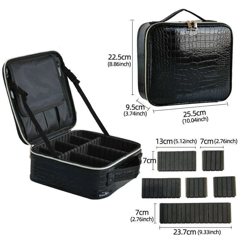 KIMLUD, 2022 New High Quality Professional Makeup  Case For Women With Compartments PU Leather Waterproof Travel Large Capacity Storage, XS Crocodile Black / CHINA, KIMLUD Womens Clothes