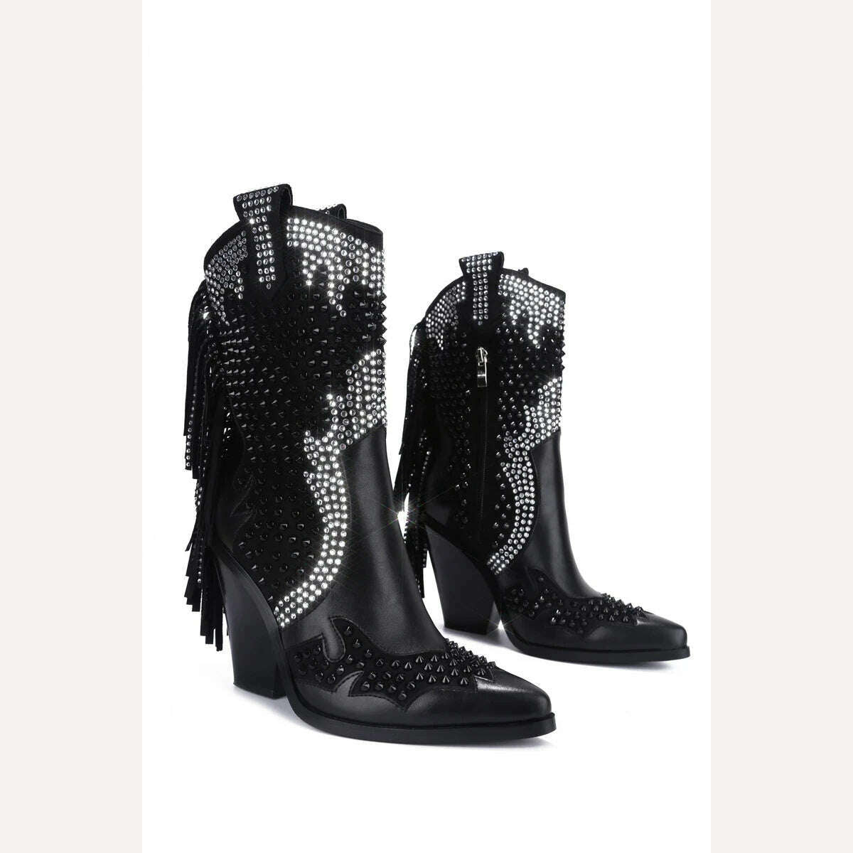 KIMLUD, 2022 Women Blingbling Over The Knee Boots Lady Tassel Long Boots Black Crystal High Heels Shoes Chelsea Boots Women's Stage Boot, as pic 1 / 35, KIMLUD Womens Clothes