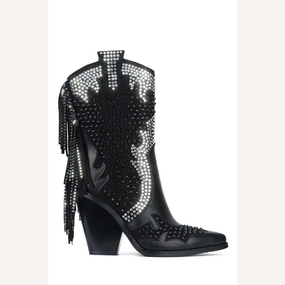 KIMLUD, 2022 Women Blingbling Over The Knee Boots Lady Tassel Long Boots Black Crystal High Heels Shoes Chelsea Boots Women's Stage Boot, KIMLUD Womens Clothes