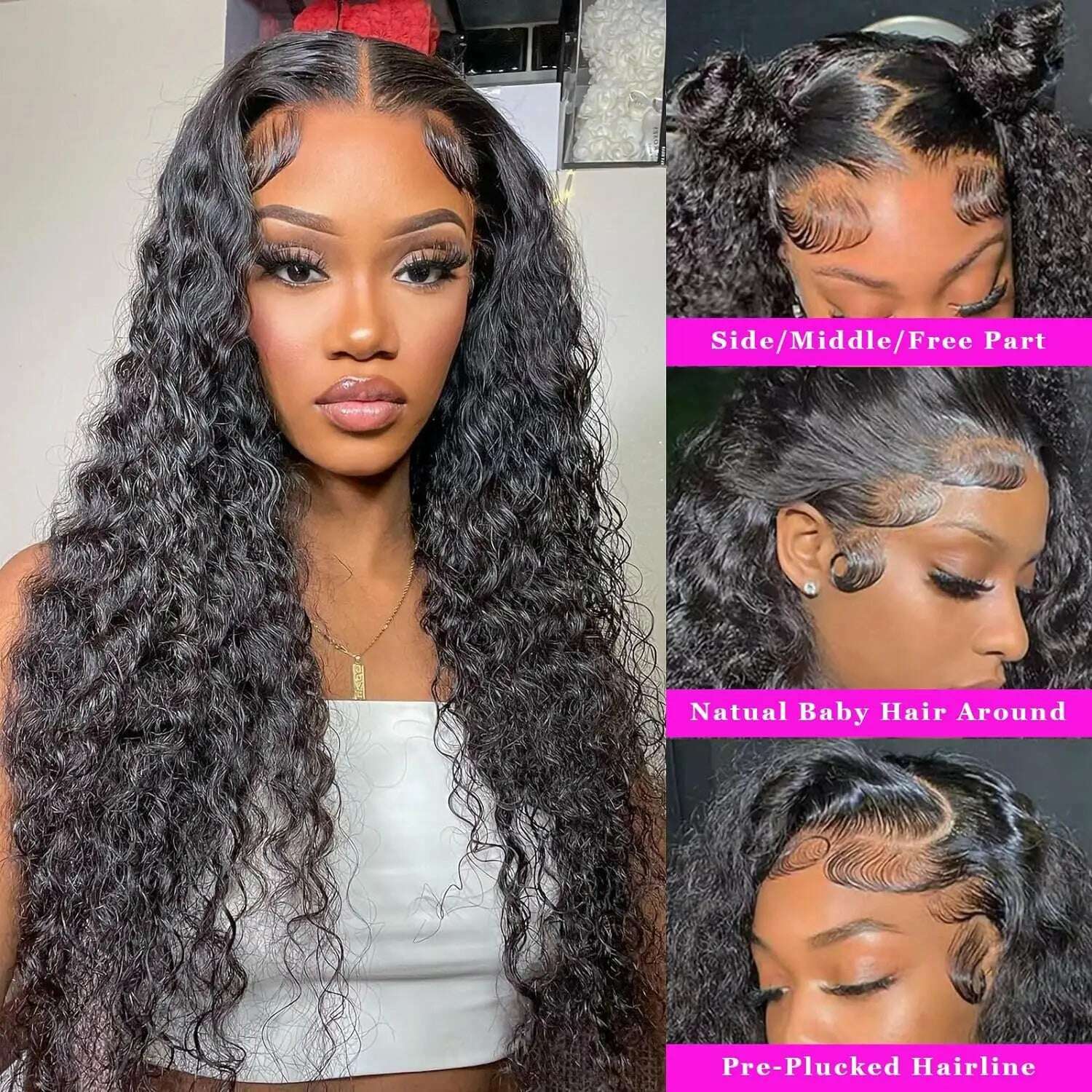 KIMLUD, 30 Inch HD Transparent 4x4 Water Wave Lace Front Human Hair Wigs For Women Wet And Wavy Deep Curly Frontal Wig, KIMLUD Womens Clothes