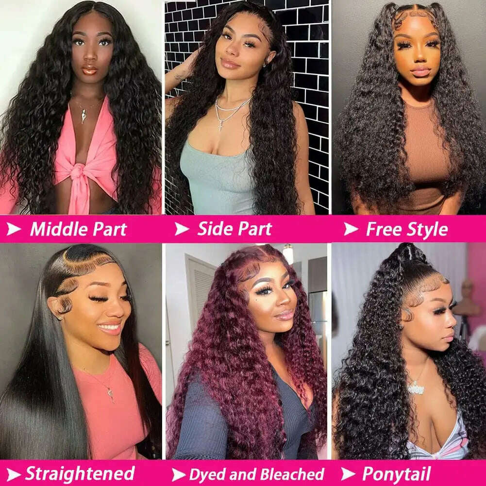 KIMLUD, 30 Inch HD Transparent 4x4 Water Wave Lace Front Human Hair Wigs For Women Wet And Wavy Deep Curly Frontal Wig, KIMLUD Womens Clothes