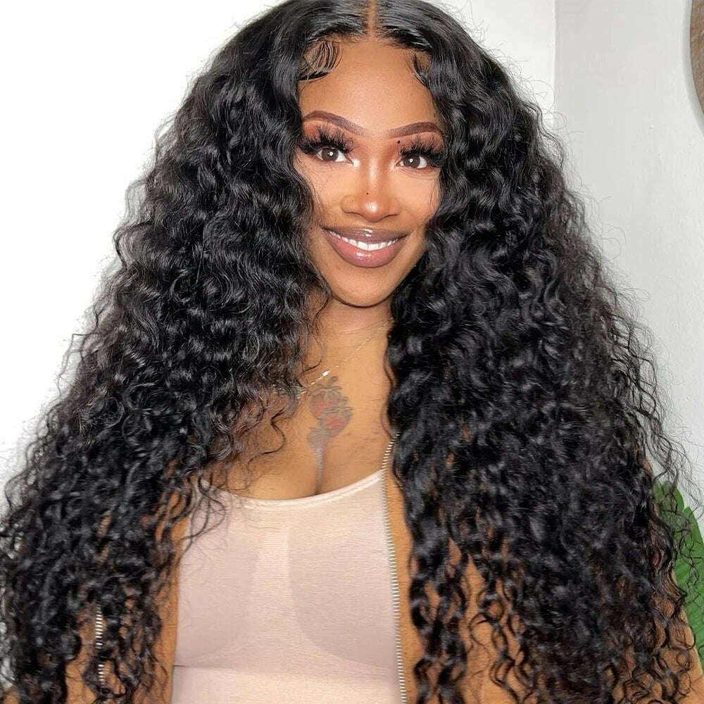 KIMLUD, 30 Inch HD Transparent 4x4 Water Wave Lace Front Human Hair Wigs For Women Wet And Wavy Deep Curly Frontal Wig, 4X4 Lace Wig / 28inches / 180%, KIMLUD Womens Clothes