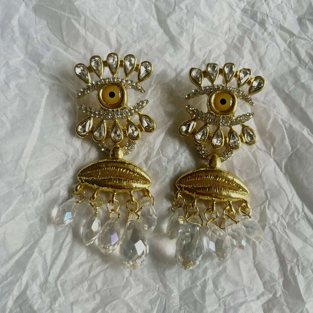 Baroque Style Vintage Metal Eyes Design Dangle Earrings For Women Jewelry New Arrival Fashion Exaggerated Lady Ears' Accessories - KIMLUD