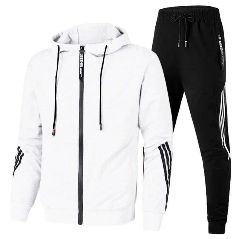 KIMLUD, Brand Men Tracksuit 2 Pieces Men's Winter Jacket Casual Zipper Jackets Sportswear+Pants Sweatshirt Sports Suit Men Sets Clothing, white black / XXL, KIMLUD Womens Clothes