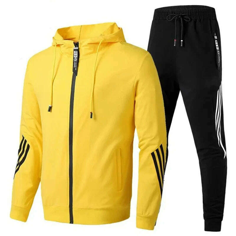 KIMLUD, Brand Men Tracksuit 2 Pieces Men's Winter Jacket Casual Zipper Jackets Sportswear+Pants Sweatshirt Sports Suit Men Sets Clothing, yellow black / L, KIMLUD Womens Clothes