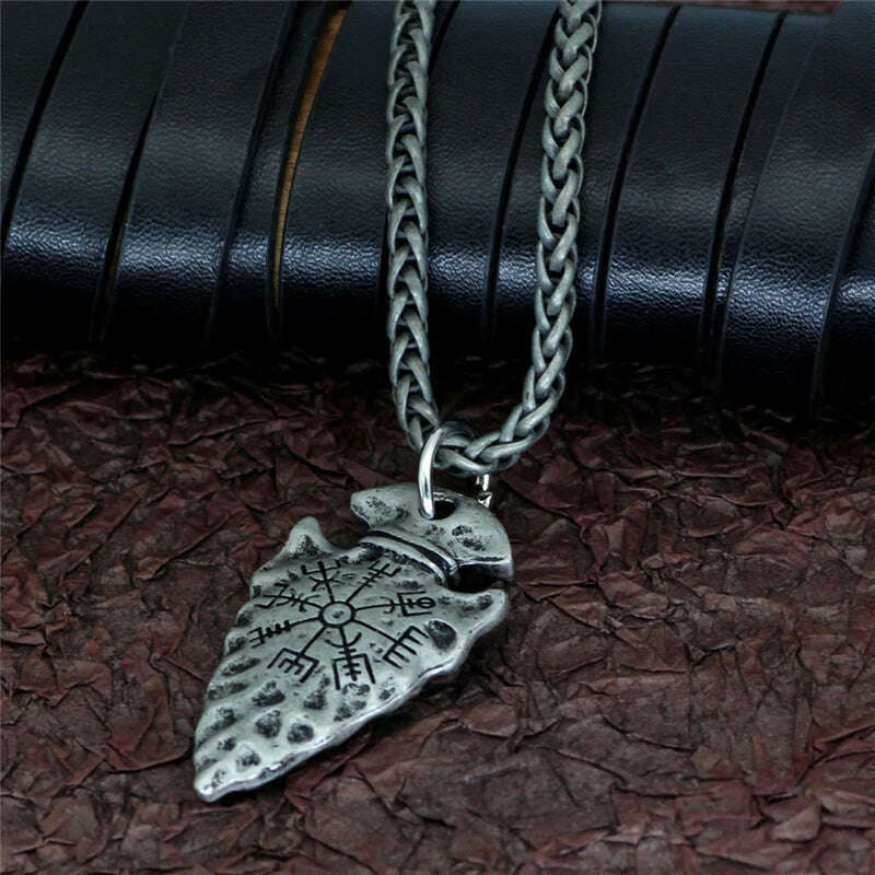 KIMLUD, Compass Logo Viking Necklace men women Accessories Charms Pendants Signpost Success Money Happiness Antique Silver Color Jewelry, KIMLUD Womens Clothes