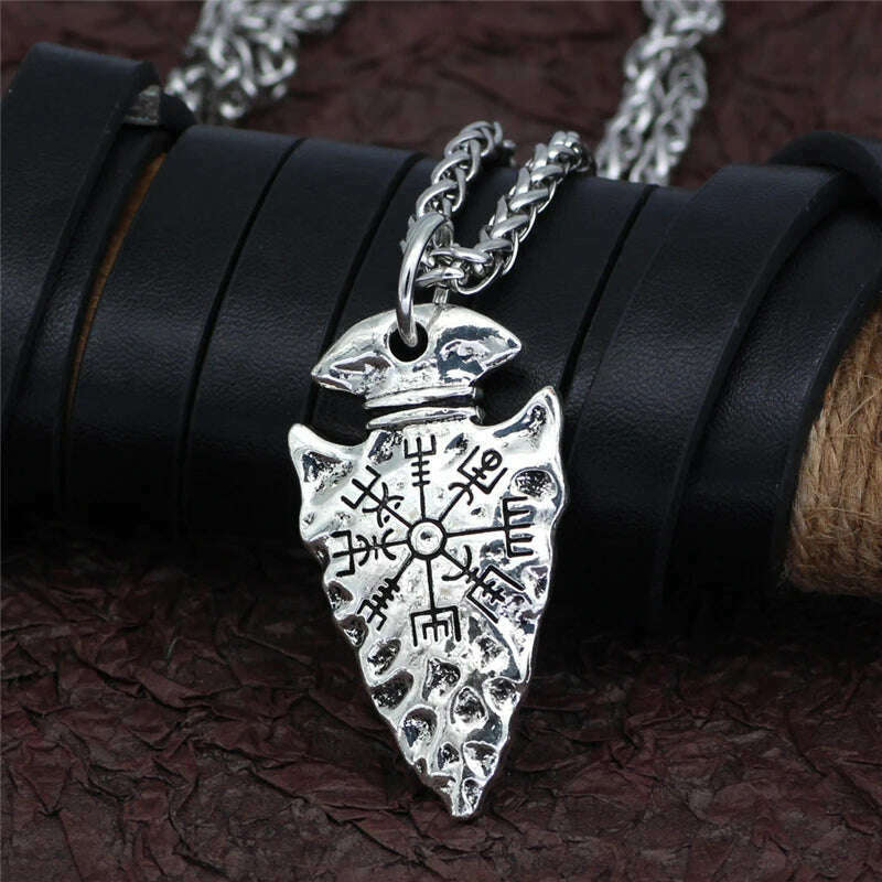 KIMLUD, Compass Logo Viking Necklace men women Accessories Charms Pendants Signpost Success Money Happiness Antique Silver Color Jewelry, KIMLUD Womens Clothes
