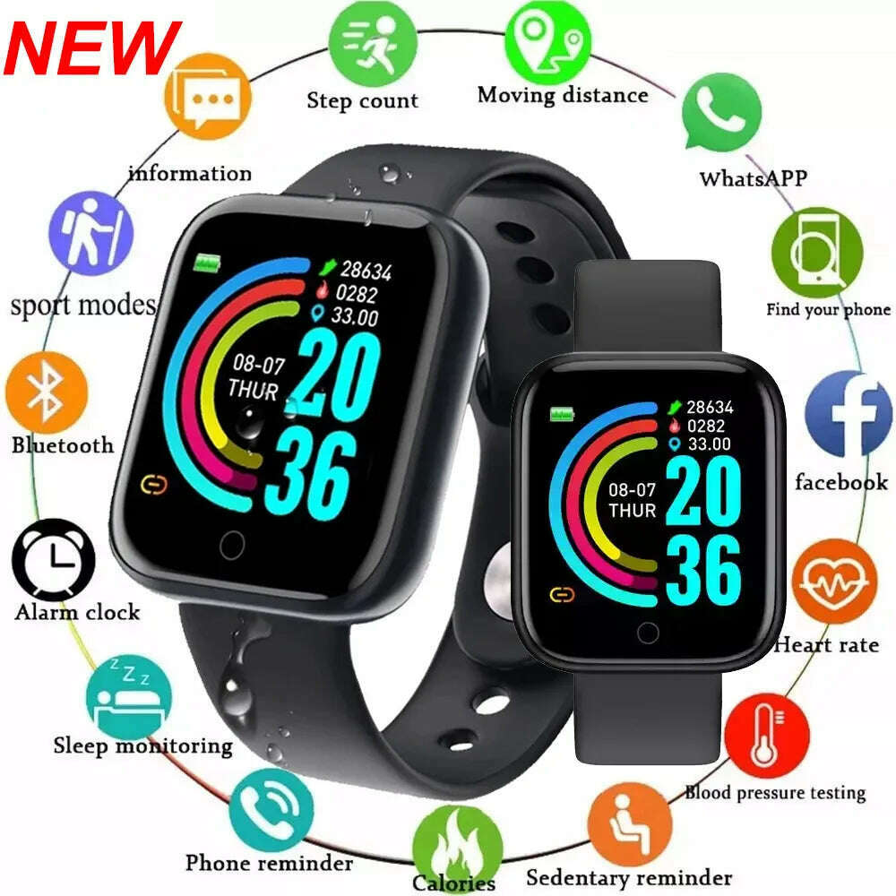 D20Pro Smart Watch Men Women Fitness Tracker Watch Sport Heart Rate Blood Pressure Monitor Waterproof Smartwatch for Android IOS - KIMLUD