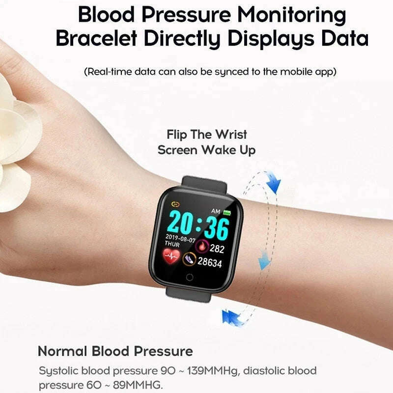 D20Pro Smart Watch Men Women Fitness Tracker Watch Sport Heart Rate Blood Pressure Monitor Waterproof Smartwatch for Android IOS - KIMLUD