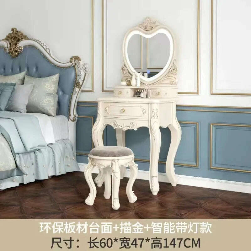 KIMLUD, European Dressers Vanity Table Set with Mirror White Makeup Desk with Drawers & Stool - Small Wood Dressing Table for Bedroom, Led b 60cm, KIMLUD APPAREL - Womens Clothes