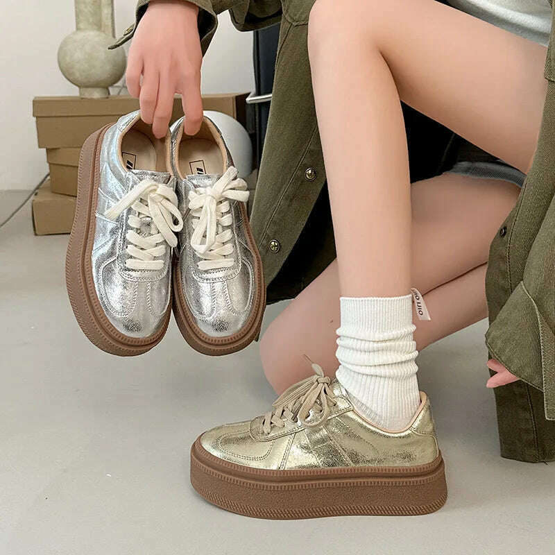 Fujin 5cm Synthetic Leather Women Vulcanized High Brand Chunky Sneaker Casual Stable Shoes Platform Wedge Skate Boarding Shoes - KIMLUD