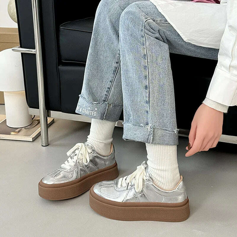 Fujin 5cm Synthetic Leather Women Vulcanized High Brand Chunky Sneaker Casual Stable Shoes Platform Wedge Skate Boarding Shoes - KIMLUD