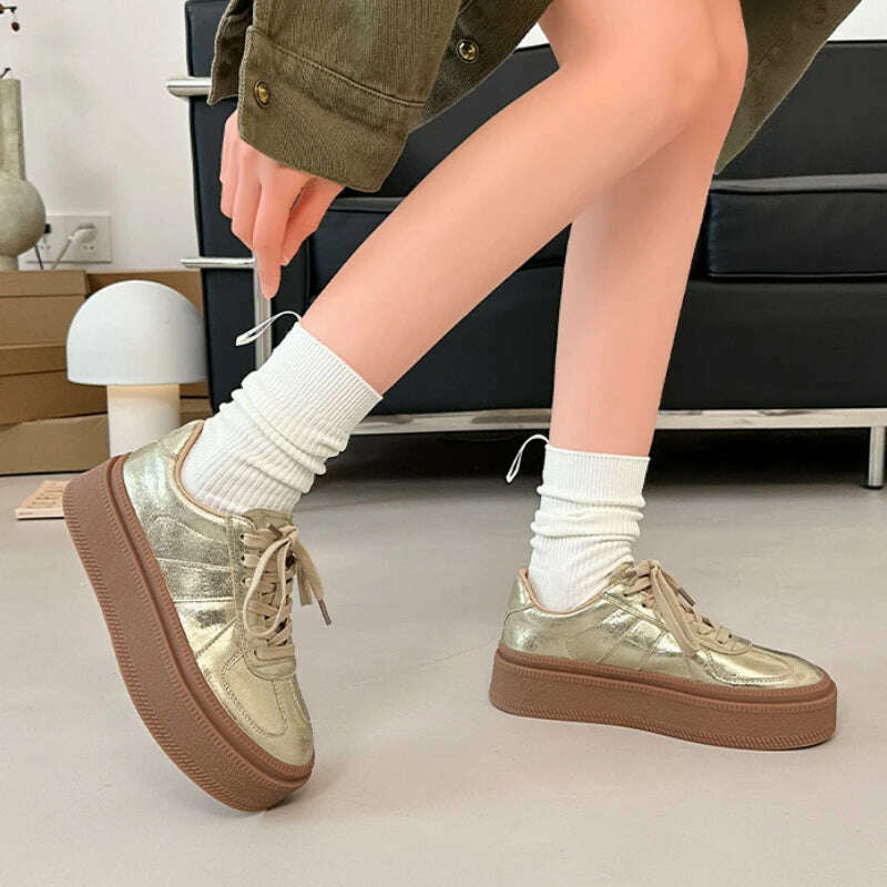 Fujin 5cm Synthetic Leather Women Vulcanized High Brand Chunky Sneaker Casual Stable Shoes Platform Wedge Skate Boarding Shoes - KIMLUD