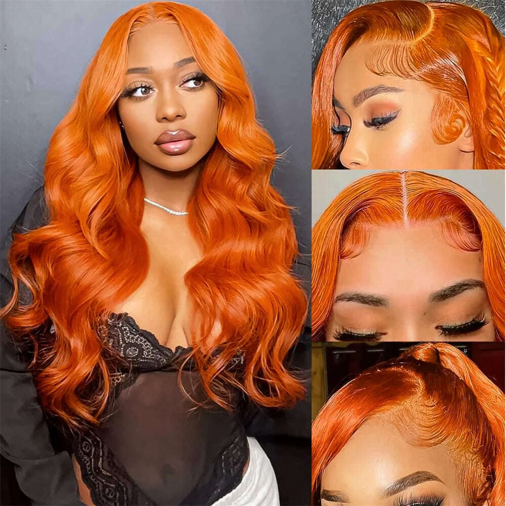 KIMLUD, Ginger Lace Front Wigs Human Hair Pre Plucked 180% Density Body Wave Lace Front Wigs Human Hair With Baby Hair Colored Wigs, KIMLUD Women's Clothes