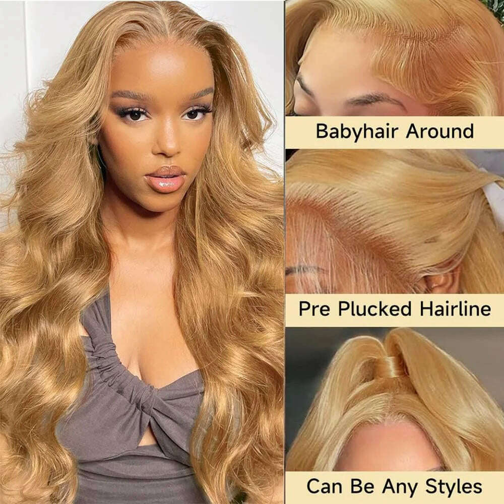 KIMLUD, Honey Blonde Lace Front Wig Human Hair 13x4 HD Lace Front 27# Colored Body Wave Blonde Lace Front Wigs Human Hair 180% Density, KIMLUD Womens Clothes