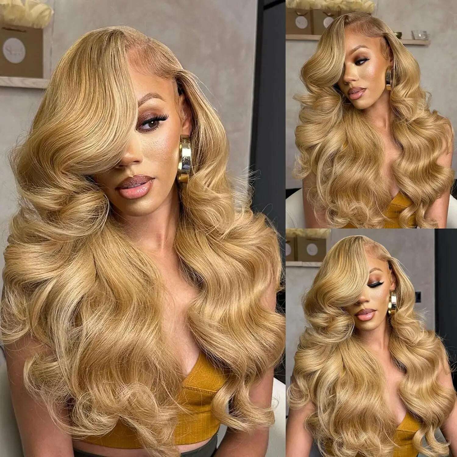 KIMLUD, Honey Blonde Lace Front Wig Human Hair Body Wave 13x4 HD Lace Frontal Human Hair Wigs Pre Plucked with Baby Hair 180% Density, KIMLUD Women's Clothes