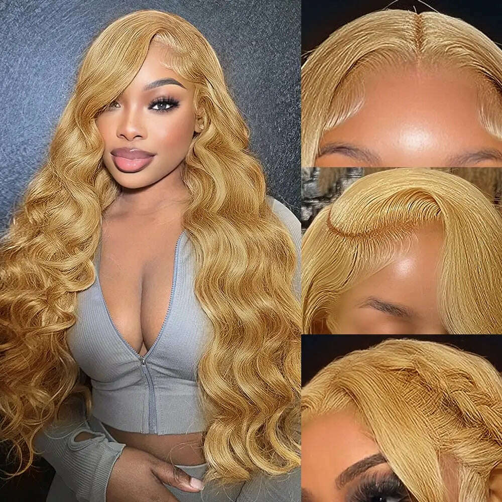 KIMLUD, Honeyblonde Human Hair Wig 13x4 HD Lace Front Wig 27# Colored Body Wave Blonde Lace Front Wigs Human Hair 180% Density, KIMLUD Womens Clothes
