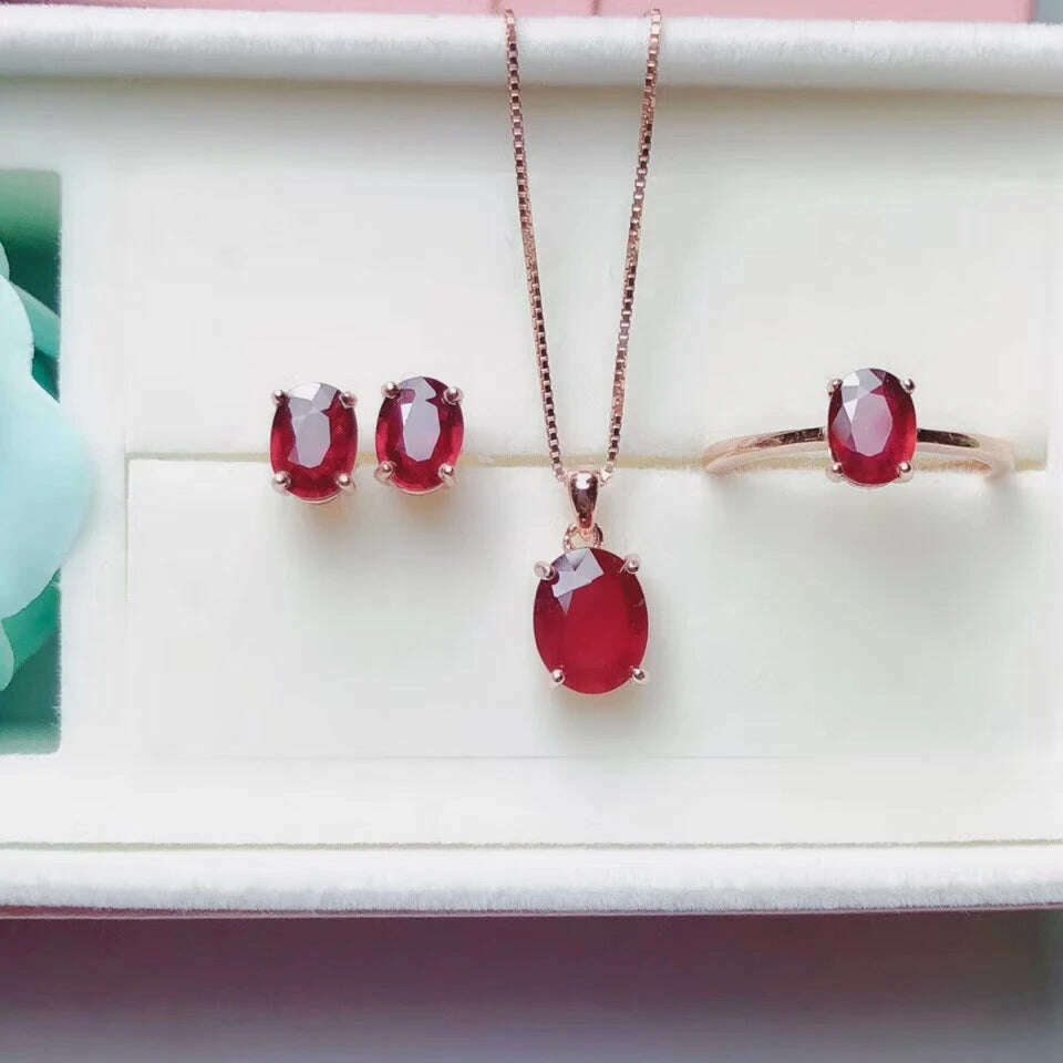 KIMLUD, KJJEAXCMY Boutique Jewelry 925 Sterling Silver Inlaid Natural Ruby Female Necklace Chain Pendant Earrings Luxury Set Support Tes, KIMLUD Womens Clothes