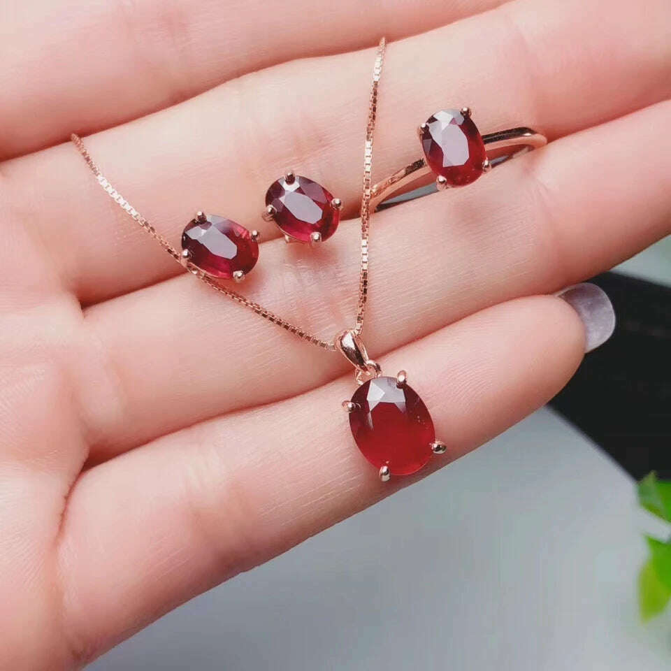 KIMLUD, KJJEAXCMY Boutique Jewelry 925 Sterling Silver Inlaid Natural Ruby Female Necklace Chain Pendant Earrings Luxury Set Support Tes, KIMLUD Womens Clothes