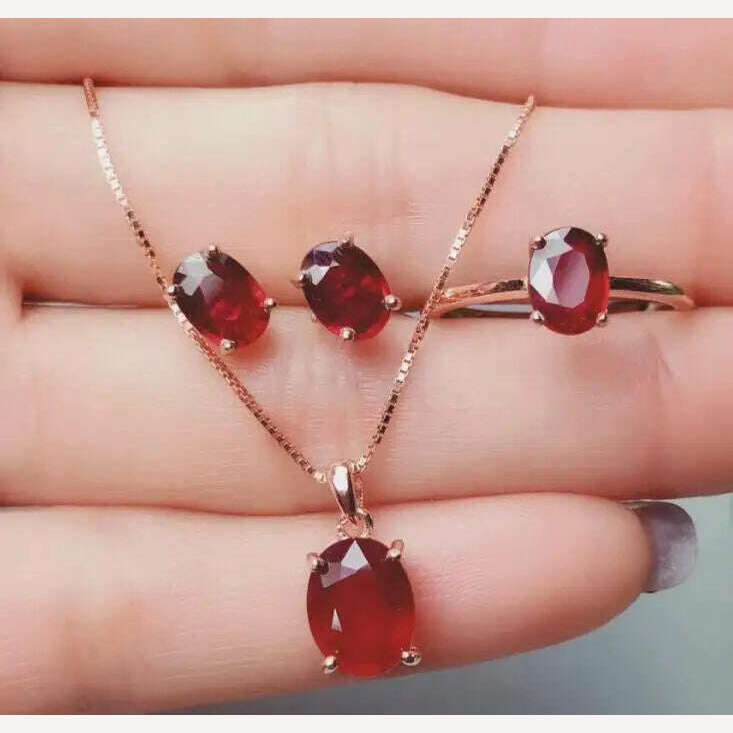 KIMLUD, KJJEAXCMY Boutique Jewelry 925 Sterling Silver Inlaid Natural Ruby Female Necklace Chain Pendant Earrings Luxury Set Support Tes, Orange / Resizable / 45cm, KIMLUD APPAREL - Womens Clothes