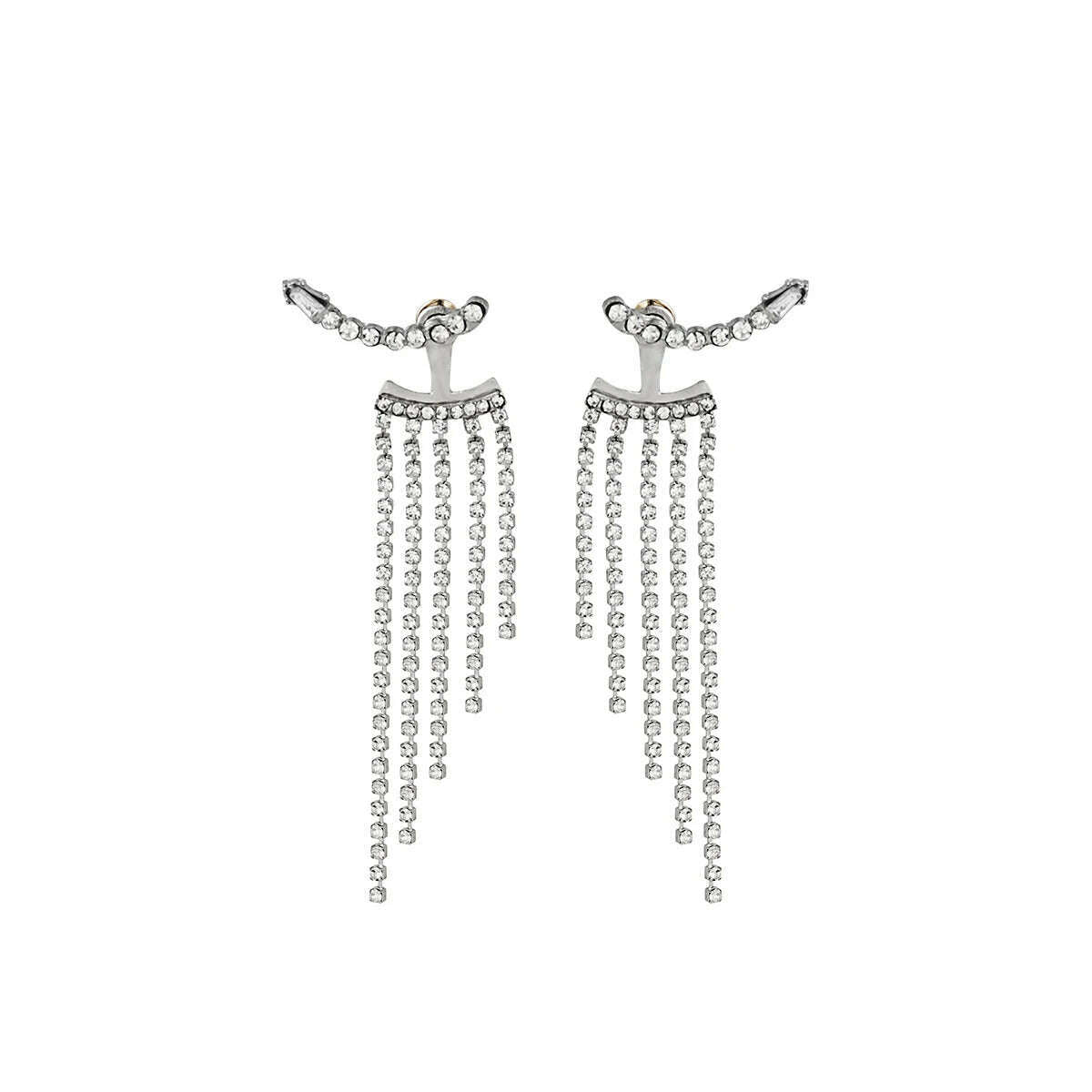 KIMLUD, Korean Full Rhinestone Long Tassel Drop Earrings for Women Exquisite Luxury Zircon Crystal Earrings female Jewelry Wholesale, KIMLUD Womens Clothes