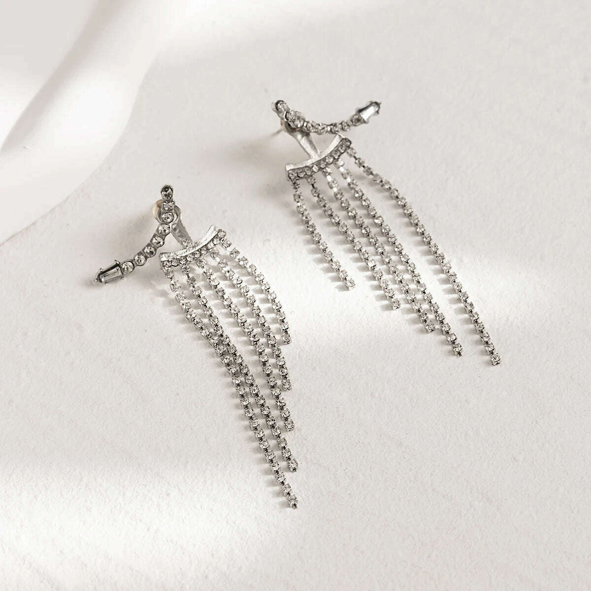 KIMLUD, Korean Full Rhinestone Long Tassel Drop Earrings for Women Exquisite Luxury Zircon Crystal Earrings female Jewelry Wholesale, KIMLUD Womens Clothes