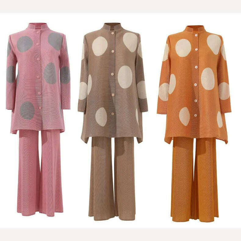 LANMREM 2 Piece Sets Printed Single Breasted Pleated Shirt Top Wide-leg Pants Female Elegant Clothing 2024 Summer Spring 2R4814 - KIMLUD