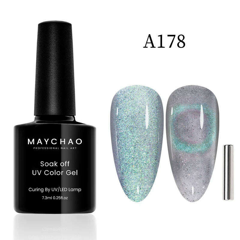 KIMLUD, MAYCHAO 7ml Cat Eye Gel Nail Polish Shiny Magnetic Gel Semi Permanent Soak Off UV Gel Glitter Manicure For Nail Art Gel Varnish, 7.3ml  A178, KIMLUD Womens Clothes