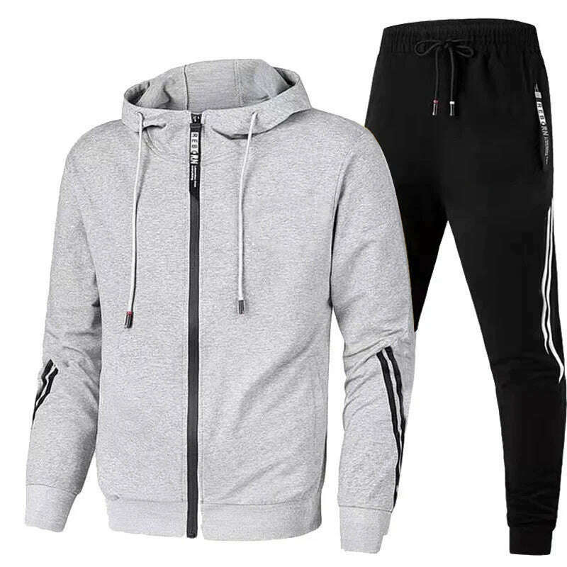 KIMLUD, Men Autumn Winter Sport Suits Casual Outdoor Zipper Jackets and Sweatpants Jogging Set Male Fleece Hoodie Tracksuit, GRAY / 4XL, KIMLUD Womens Clothes