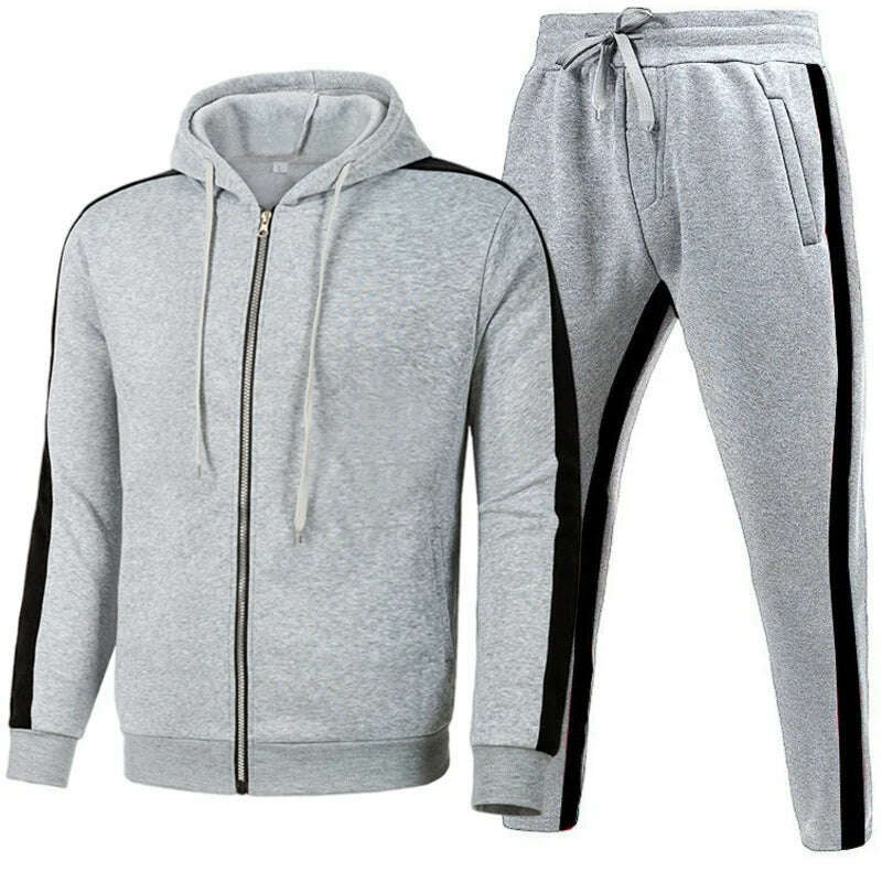 KIMLUD, Men Casual Tracksuit Zipper Hoodies Top And Sweatpants 2pcs Set 2024 Male Outdoor Jogging Jackets Clothes Sport Man Pants Suit, GRAY / XL, KIMLUD Womens Clothes