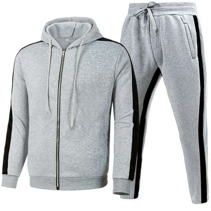 Men Casual Tracksuit Zipper Hoodies Top And Sweatpants 2pcs Set 2024 Male Outdoor Jogging Jackets Clothes Sport Man Pants Suit - KIMLUD