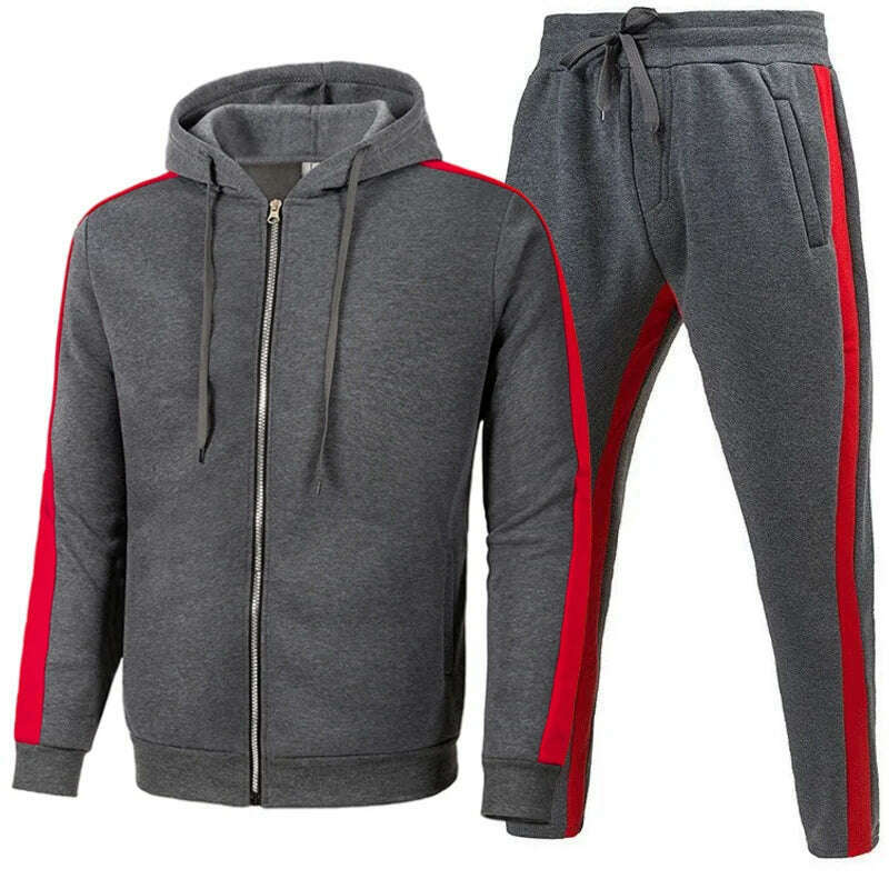 KIMLUD, Men Casual Tracksuit Zipper Hoodies Top And Sweatpants 2pcs Set 2024 Male Outdoor Jogging Jackets Clothes Sport Man Pants Suit, Dark Grey / XL, KIMLUD Womens Clothes