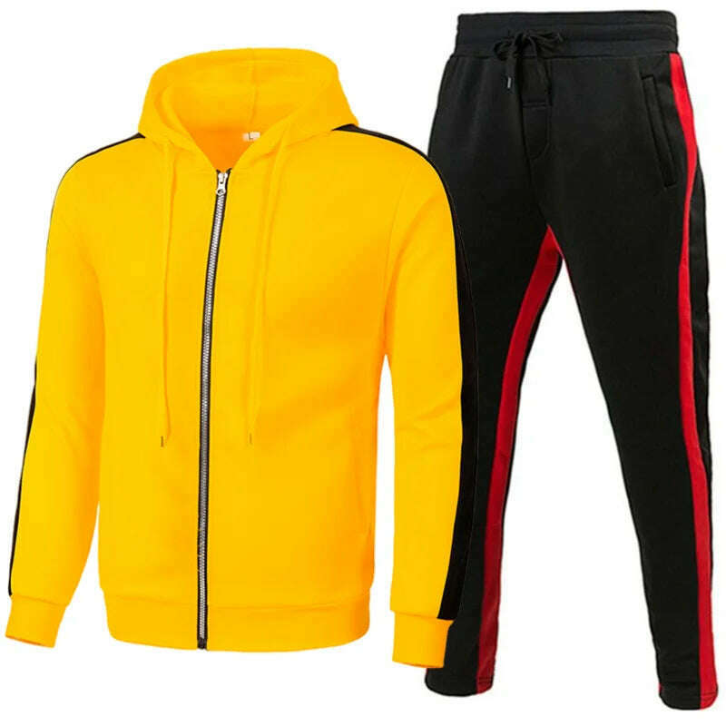 Men Casual Tracksuit Zipper Hoodies Top And Sweatpants 2pcs Set 2024 Male Outdoor Jogging Jackets Clothes Sport Man Pants Suit - KIMLUD