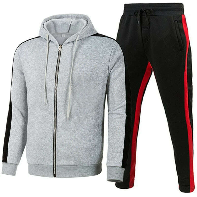 KIMLUD, Men Casual Tracksuit Zipper Hoodies Top And Sweatpants 2pcs Set 2024 Male Outdoor Jogging Jackets Clothes Sport Man Pants Suit, Lightgrayblack / XL, KIMLUD Womens Clothes