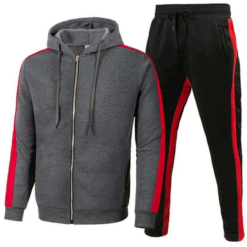 KIMLUD, Men Casual Tracksuit Zipper Hoodies Top And Sweatpants 2pcs Set 2024 Male Outdoor Jogging Jackets Clothes Sport Man Pants Suit, dark greyblack / M, KIMLUD Womens Clothes