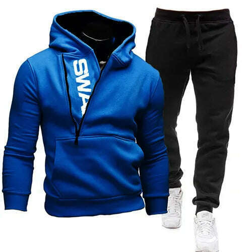 KIMLUD, Mens Tracksuits Sweatshirt + Sweatpants Sportswear Zipper Hoodies Casual Male Clothing Large Size, Blue / Asia 4XL(EU 3XL), KIMLUD Womens Clothes