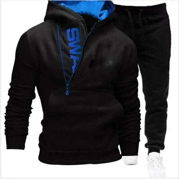 KIMLUD, Mens Tracksuits Sweatshirt + Sweatpants Sportswear Zipper Hoodies Casual Male Clothing Large Size, BlackBlue / Asia S(EU XS), KIMLUD Womens Clothes