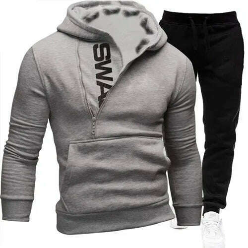 KIMLUD, Mens Tracksuits Sweatshirt + Sweatpants Sportswear Zipper Hoodies Casual Male Clothing Large Size, Grey top 1 / Asia 2XL(EU XL), KIMLUD Womens Clothes