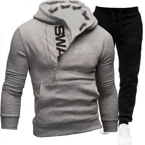 KIMLUD, Mens Tracksuits Sweatshirt + Sweatpants Sportswear Zipper Hoodies Casual Male Clothing Large Size, Grey top 1 / Asia 2XL(EU XL), KIMLUD APPAREL - Womens Clothes