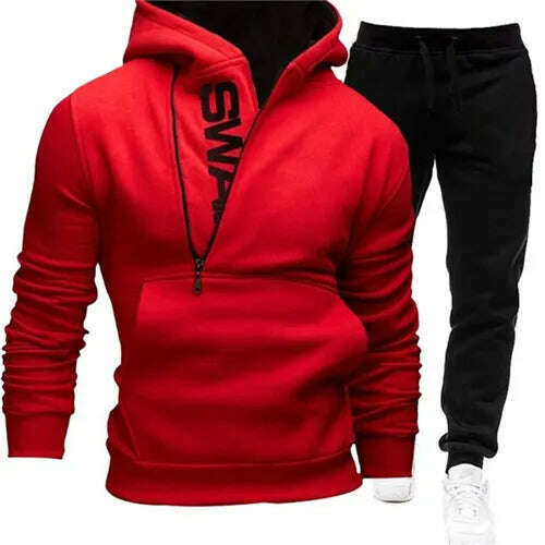 KIMLUD, Mens Tracksuits Sweatshirt + Sweatpants Sportswear Zipper Hoodies Casual Male Clothing Large Size, Red / Asia M(EU S), KIMLUD Womens Clothes
