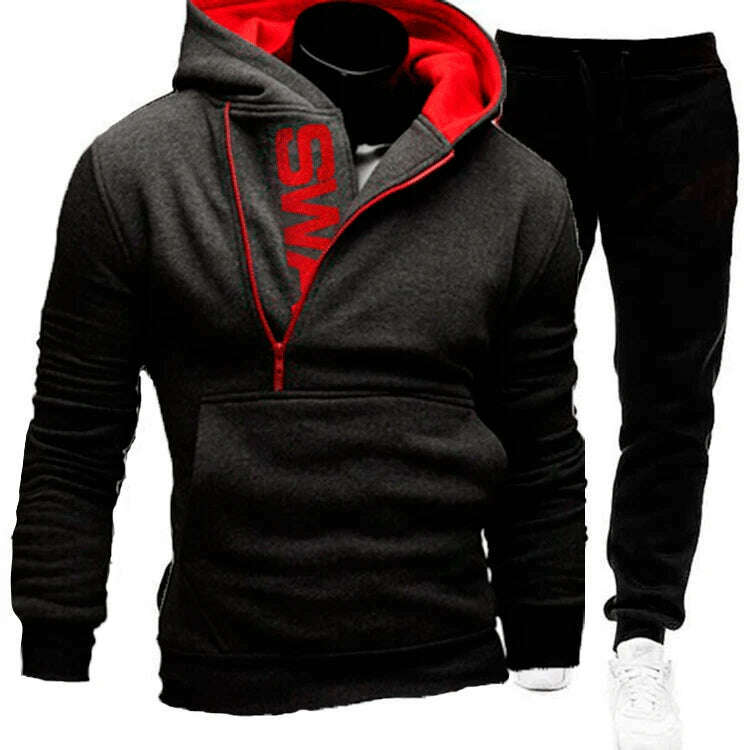 KIMLUD, Mens Tracksuits Sweatshirt + Sweatpants Sportswear Zipper Hoodies Casual Male Clothing Large Size, BlackRed / Asia M(EU S), KIMLUD Womens Clothes