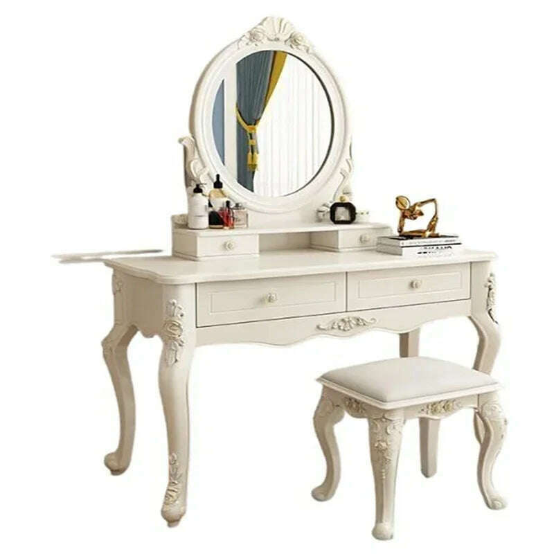 KIMLUD, Mirror Storage Dressing Table White Nordic Style European Bedroom Dressing Table Home Charm Coiffeuse Furniture Decor, KIMLUD Womens Clothes